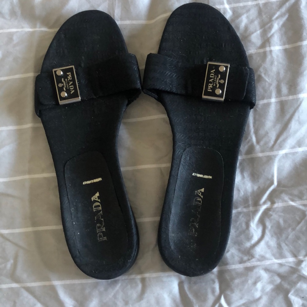 Prada fabric and leather slides